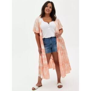 Torrid Kimono 2X‎ Tie Dye Clip Dot Tiered Tie Front Short Sleeve Cover Up Peach
